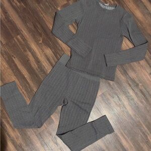 Ribbed Knit Two-Piece Set in Charcoal Gray